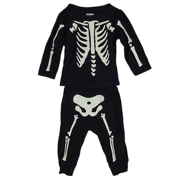 Garanimals black glow in the dark skeleton tee shirt sweatpants 6-9 months - Picture 1 of 11